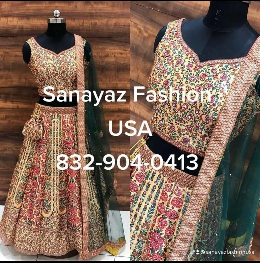 Multicolor Embroidered Floral Bridal Lehenga Choli with Contrast Net Dupatta